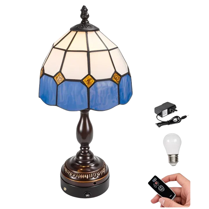 Kiven Cordless Table Lamp, Dimmable Bedside Lamps for Nightstand with Glass Lampshade, Tiffany-Style Rechargeable Desk Lamp for Reading Home Decor Bedside,1-Light