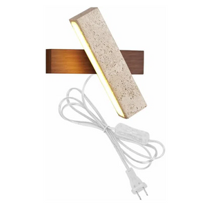 Kiven Rectangular Swivel Wall Sconce - Stone & Walnut 5.9ft Plug Cord 3000K Warm Lighting Vintage Lamp for Kitchen & Entryway