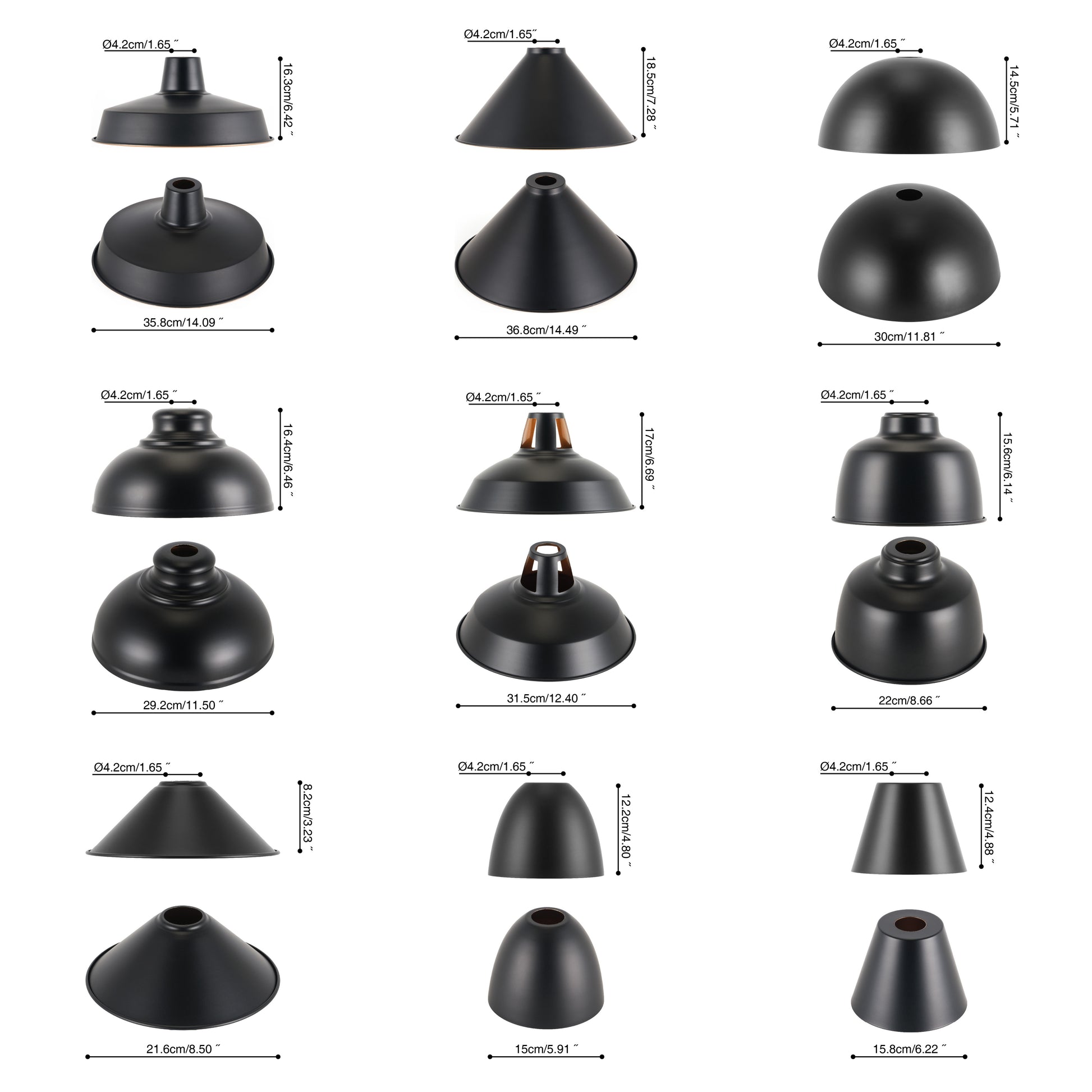 4-piece industrial retro metal bulb shield iron black hanging ceiling cone DIY lamp cover decoration replacement lamp cover is suitable for chandelier desk lamp wall lamp.