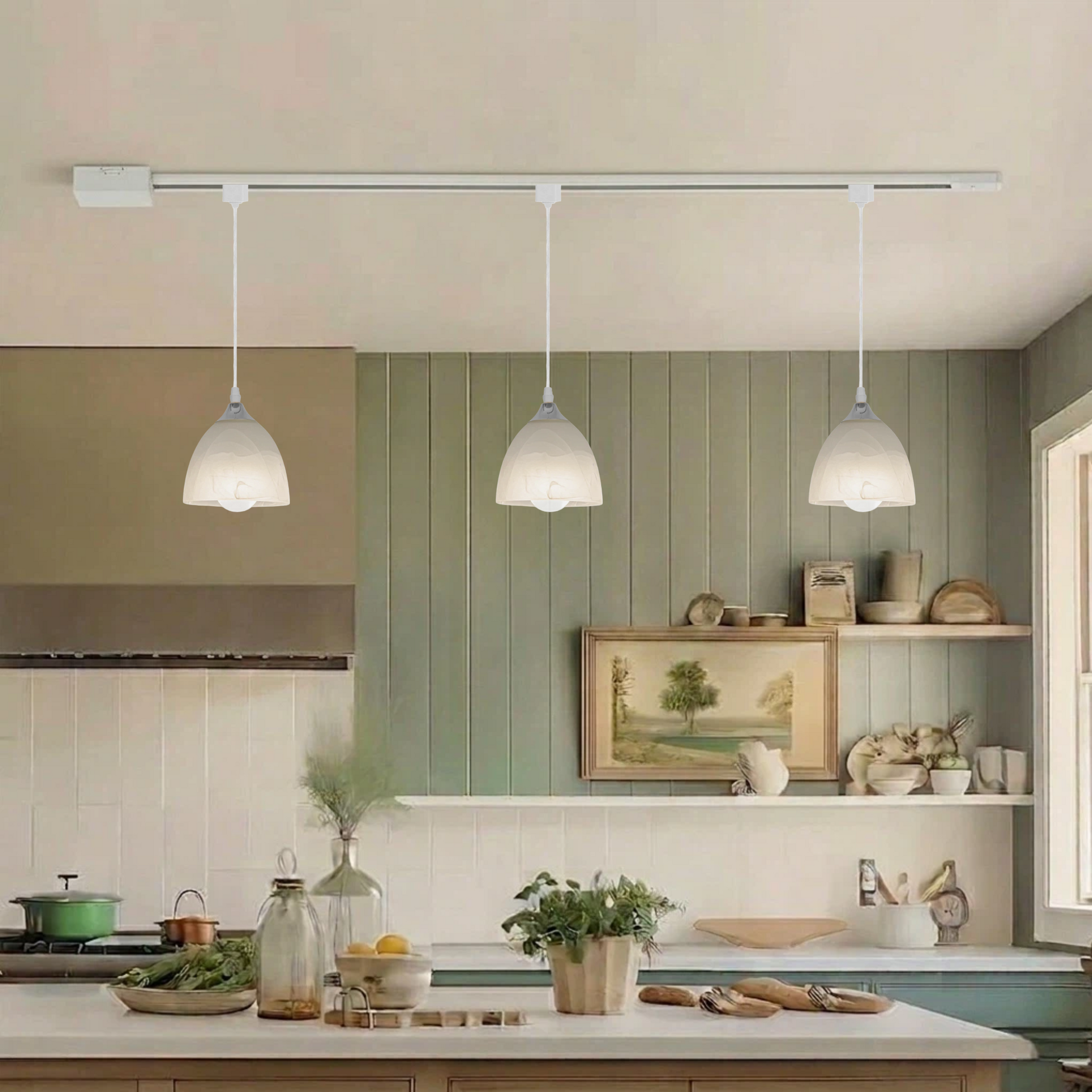 Track Pendant Lighting with Frosted White Finish Glass Shade H Type Modern Track Lighting for Kitchen Bedroom Study Room(Bulb & Track Rail NOT included)