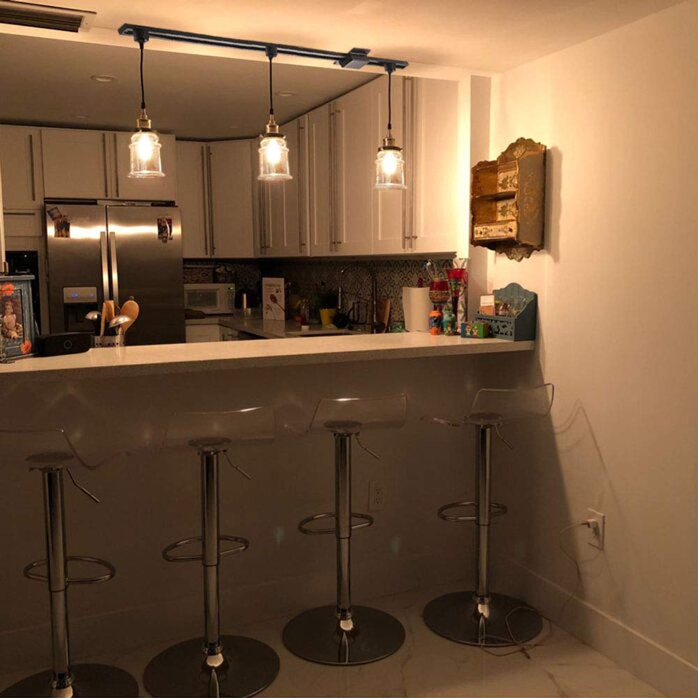 Kiven H/J/L Track Fixtures, Vintage Industrial Pendant Light w/ 5.12" Glass Shade, Dimmable