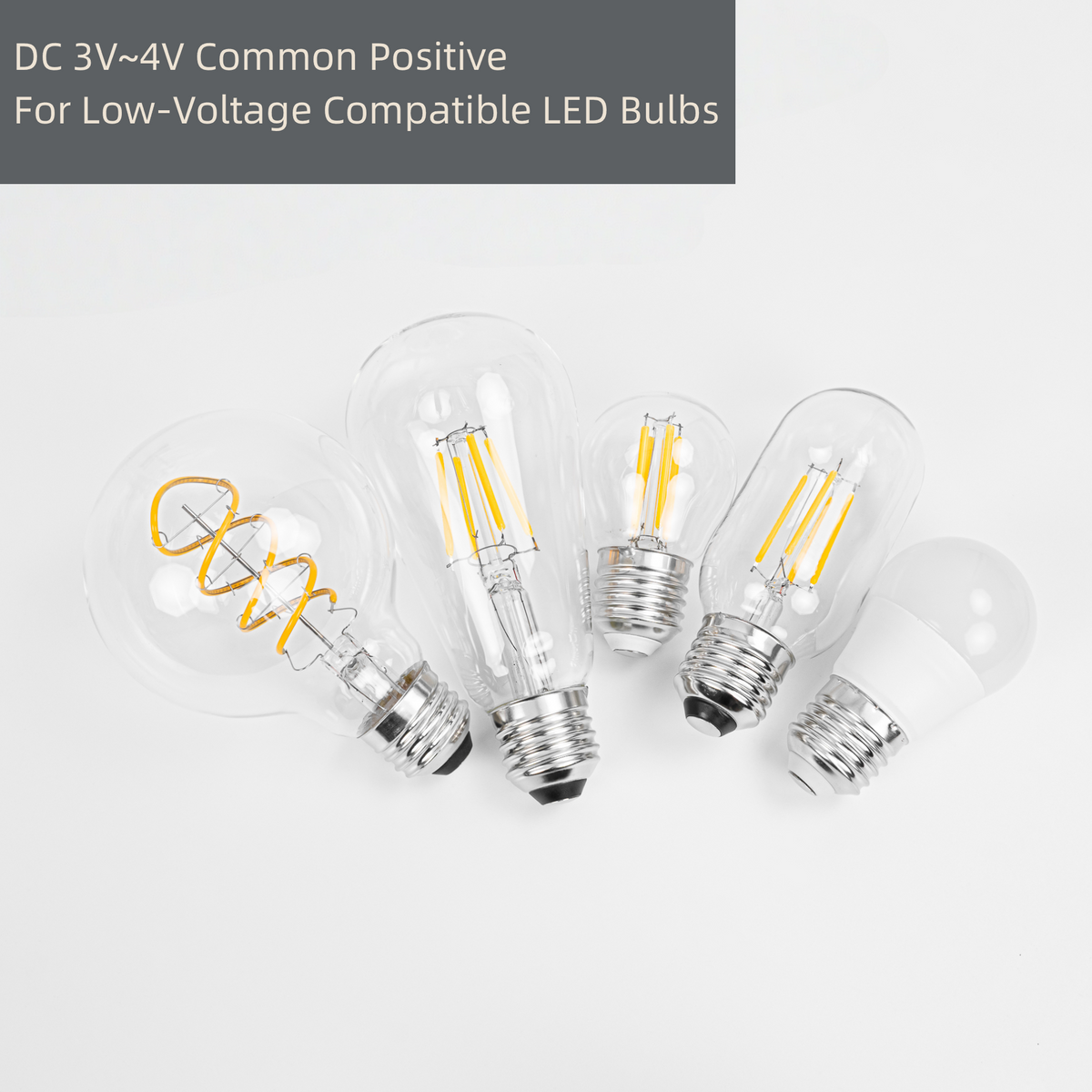 Low Voltage DC 3.7V - 5V LED Light Bulbs (E26 Base, Dimmable) - Low Volt Vintage Filament & Globe Replacement Bulbs for USB Desk Lamps, Solar & Battery Operated Lanterns (2-Pack)