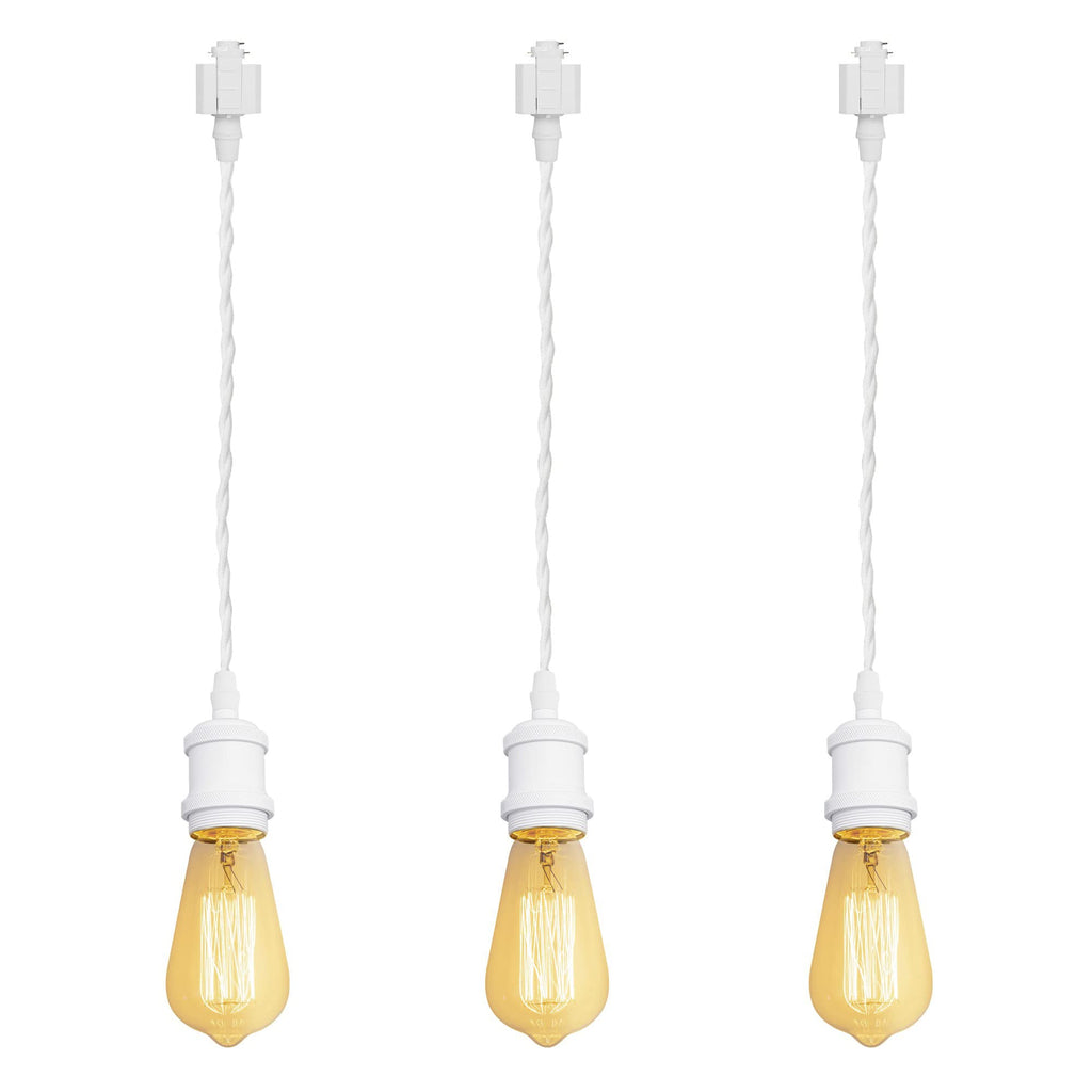 Kiven H-Type Wire Track Light Pendants for Restaurant Decorative Pendant Light Industrial 15.7 Inch Cord Length Black Weave Rope 3 Pack (Bulb Not Included)