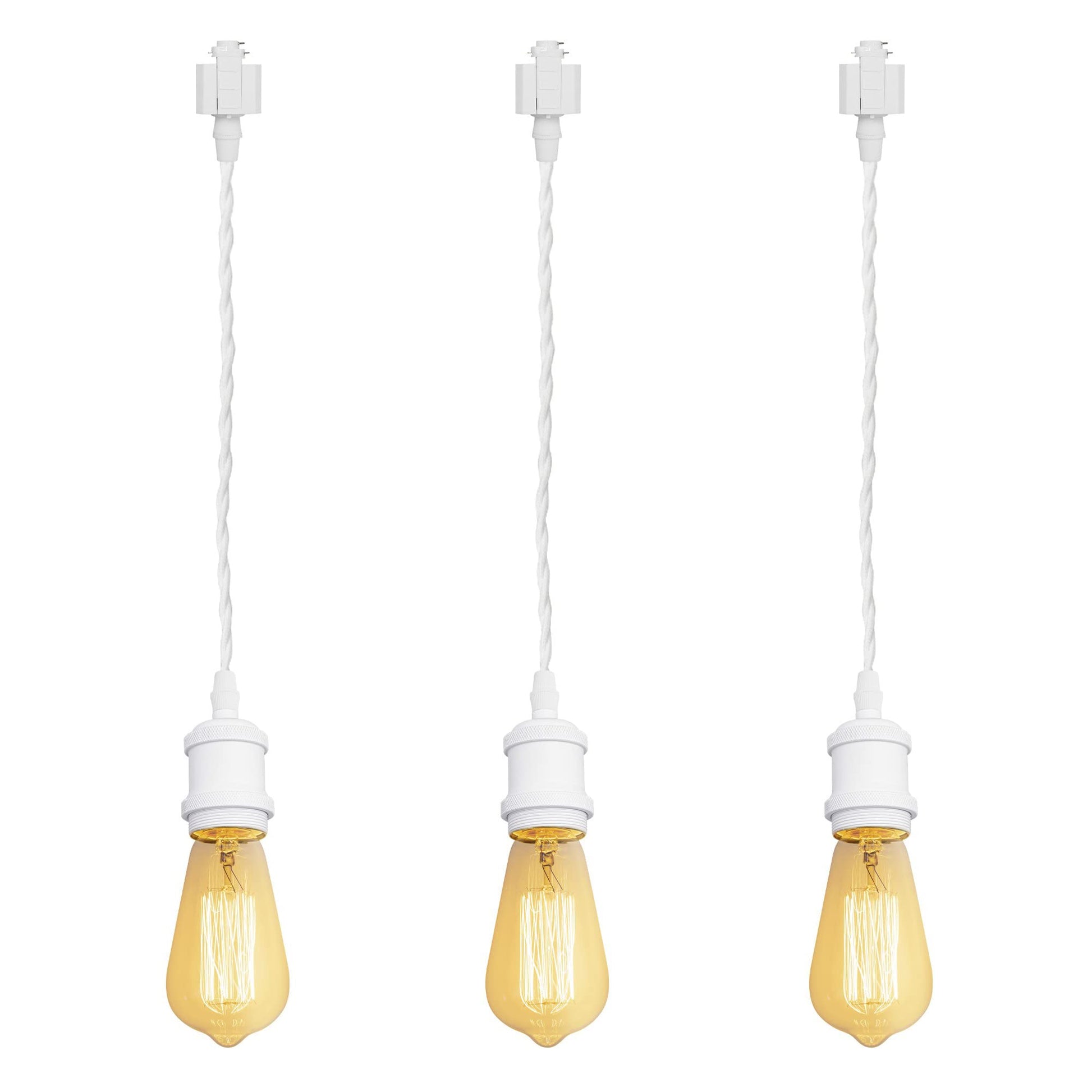 Kiven H-Type Wire Track Light Pendants for Restaurant Decorative Pendant Light Industrial 15.7 Inch Cord Length Black Weave Rope 3 Pack (Bulb Not Included)