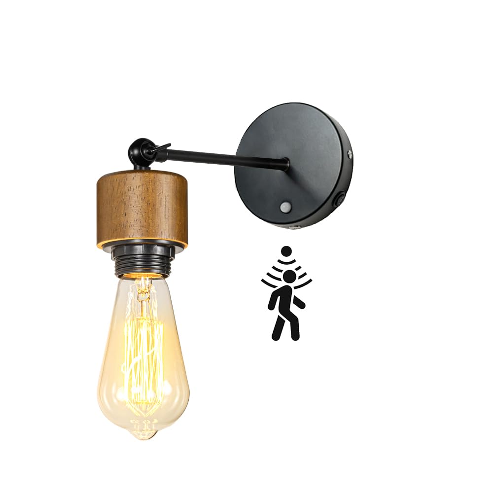 Modern Industrial Motion Sensor Wall Sconce - Rechargeable Battery Operated Wall Light with Edison Bulb