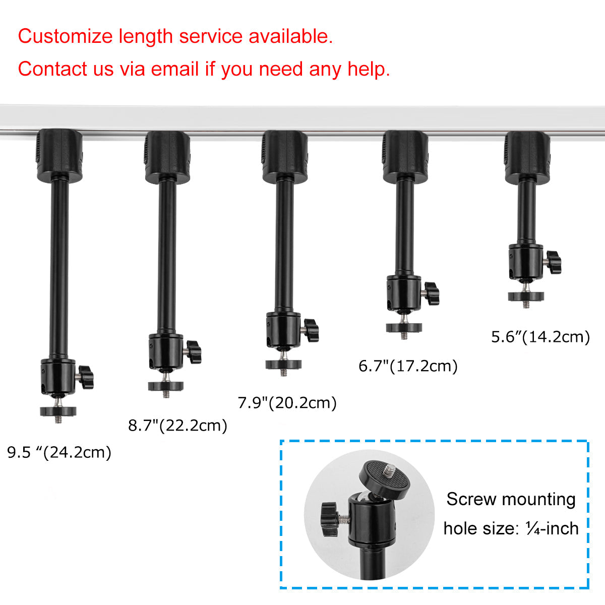 Black adjustable ceiling projector mount stands with varying lengths, track rail compatible, available customization.