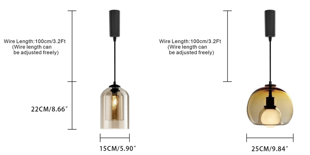 Kiven Track Pendant Lighting Amber H Type Adjustable Height for Kitchen, Dining Room Scandinavian Style Modern Glass (Bulb & Track Rail NOT included)