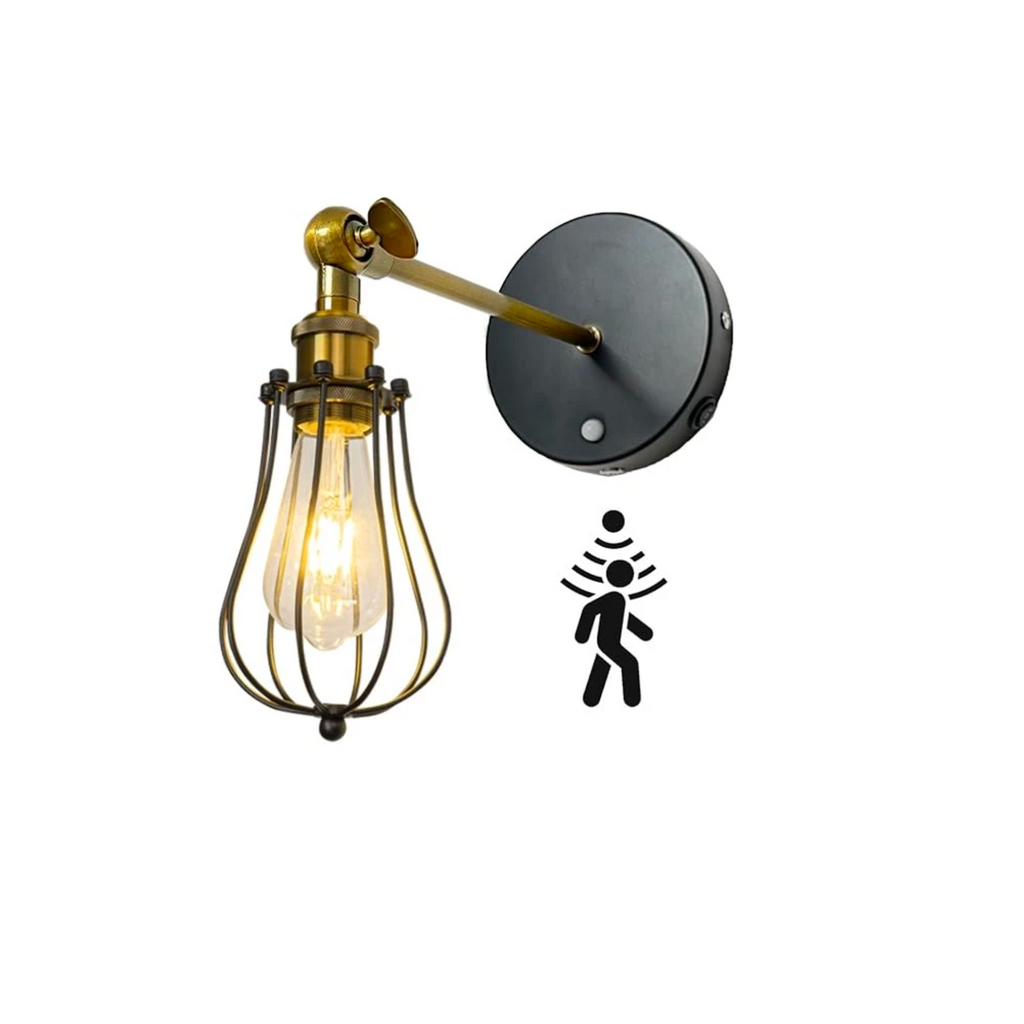 Rechargeable Motion Sensor Wall Sconce, Wireless Industrial Swing Arm Wall Light with 5V Low Voltage E26 LED Bulb