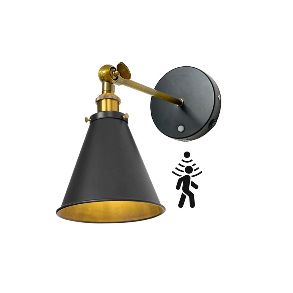 Rechargeable Motion Sensor Wall Sconce, Wireless Industrial Swing Arm Wall Light with 5V Low Voltage E26 LED Bulb