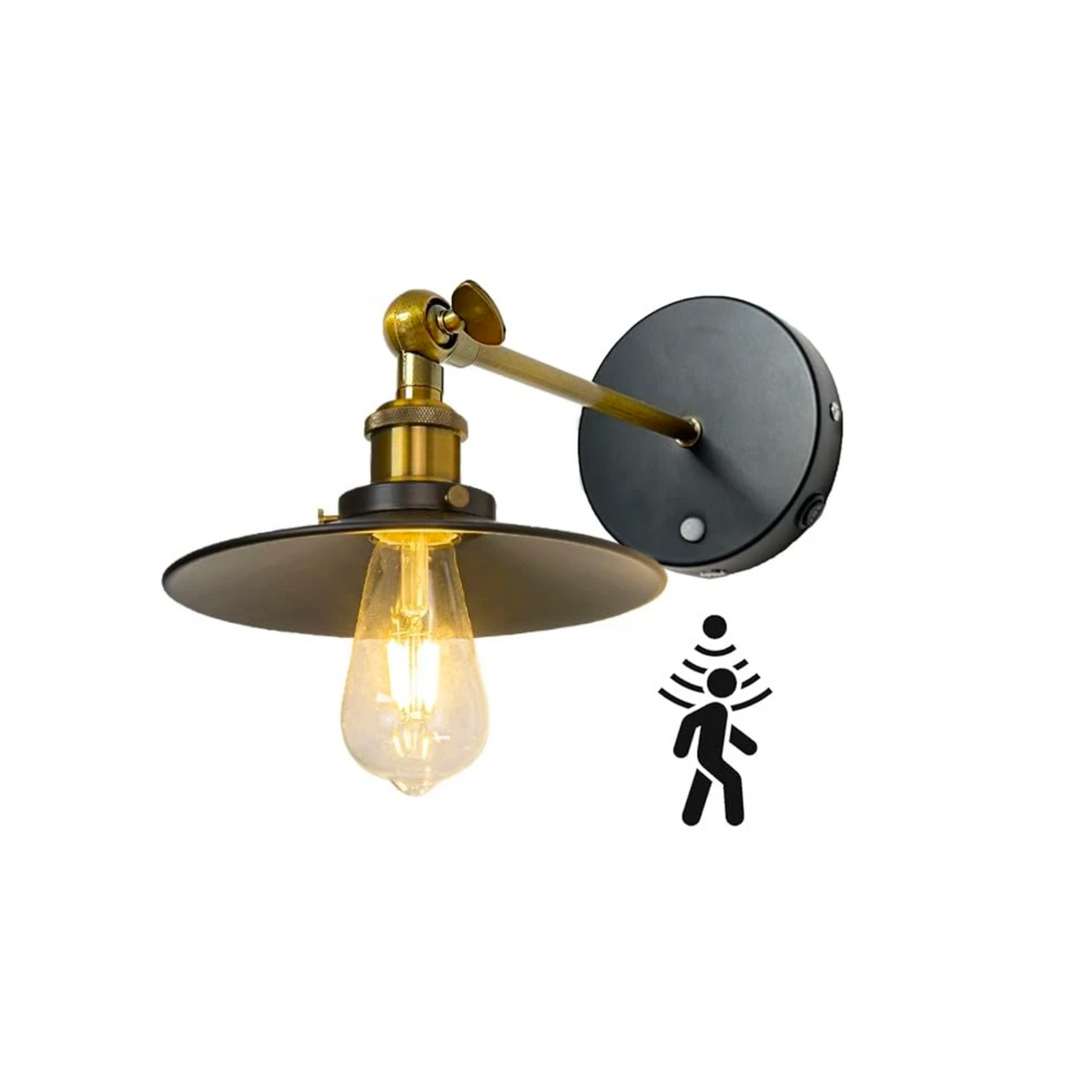 Rechargeable Motion Sensor Wall Sconce, Wireless Industrial Swing Arm Wall Light with 5V Low Voltage E26 LED Bulb