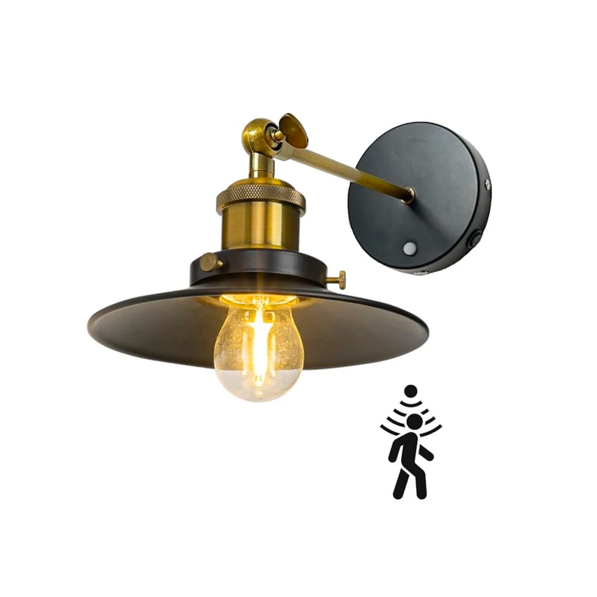 Rechargeable Motion Sensor Wall Sconce, Wireless Industrial Swing Arm Wall Light with 5V Low Voltage E26 LED Bulb