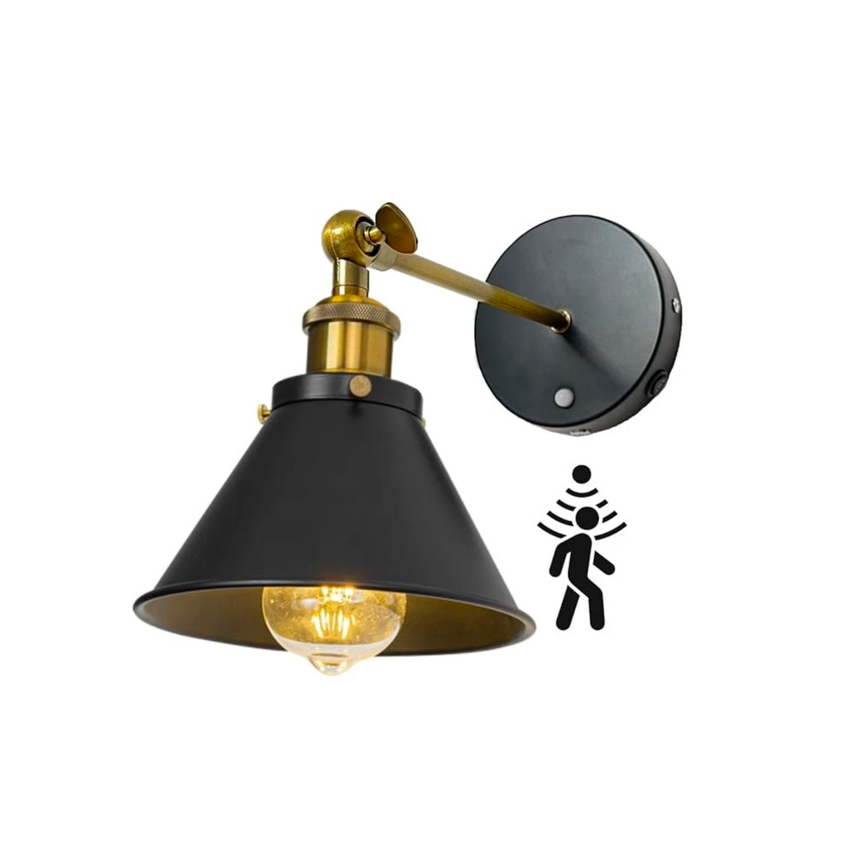 Rechargeable Motion Sensor Wall Sconce, Wireless Industrial Swing Arm Wall Light with 5V Low Voltage E26 LED Bulb