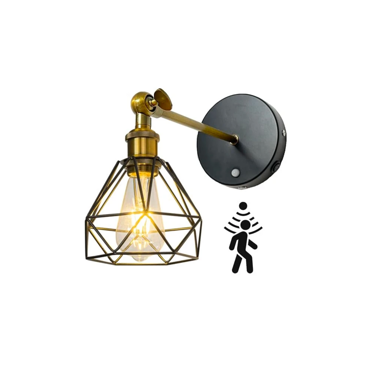 Rechargeable Motion Sensor Wall Sconce, Wireless Industrial Swing Arm Wall Light with 5V Low Voltage E26 LED Bulb