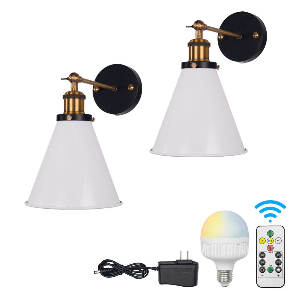 Battery Operated Wireless Vintage 2-Light Wall Sconce, Smart Dimmable LED Bulb Option