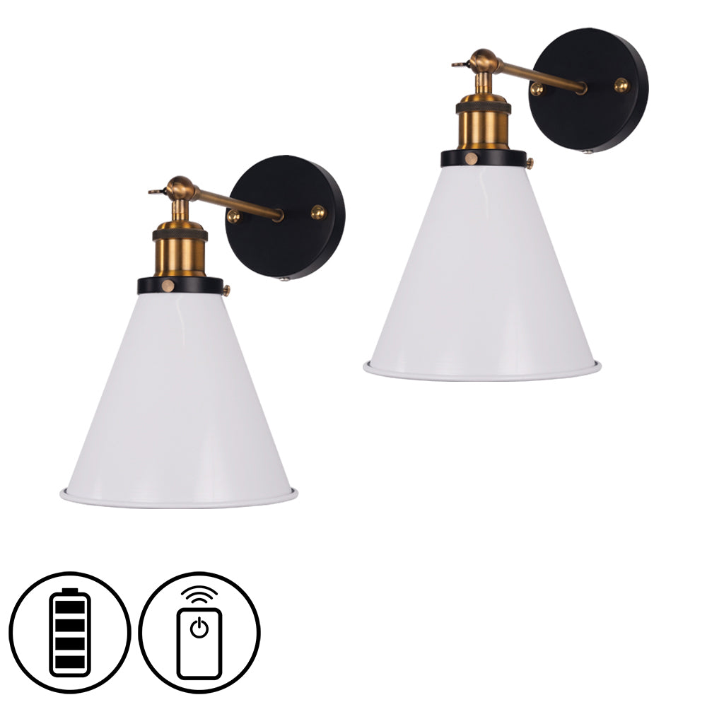 Battery Operated Wireless Vintage 2-Light Wall Sconce, Smart Dimmable LED Bulb Option