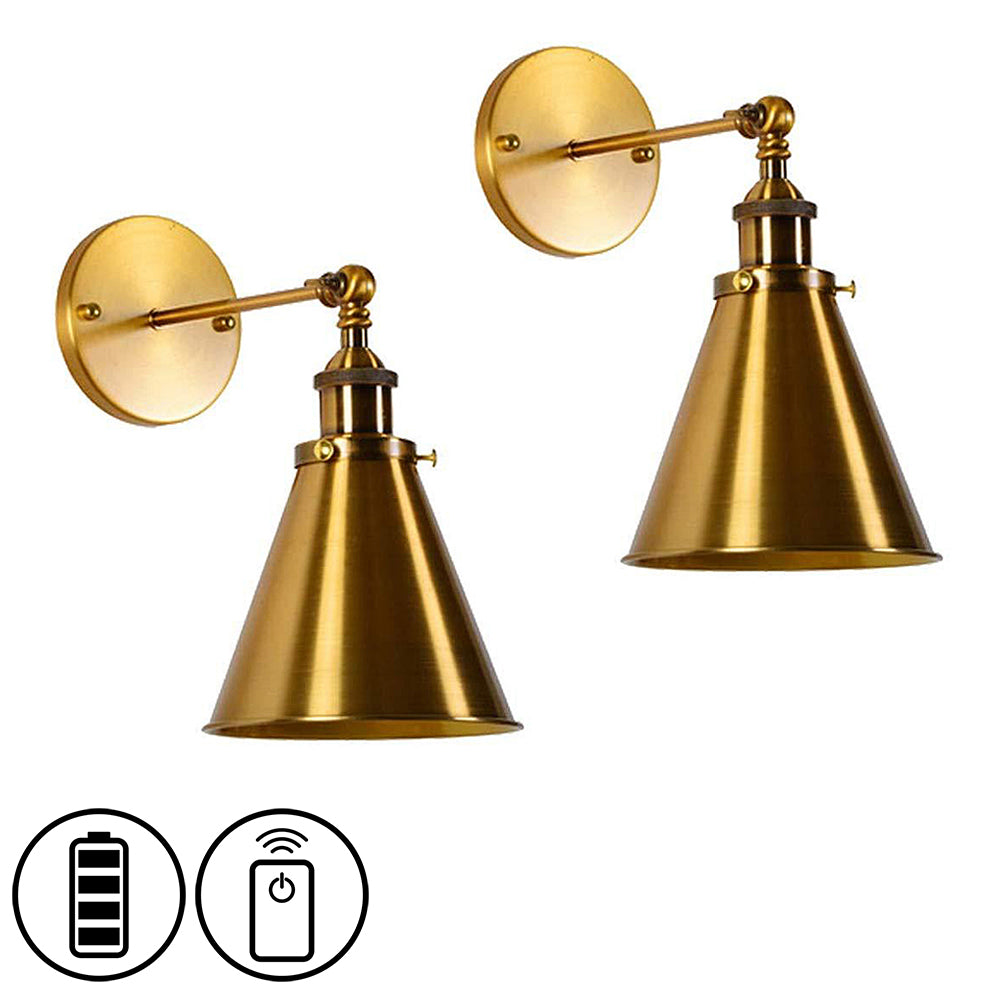 Battery Operated Wireless Vintage 2-Light Wall Sconce, Smart Dimmable LED Bulb Option