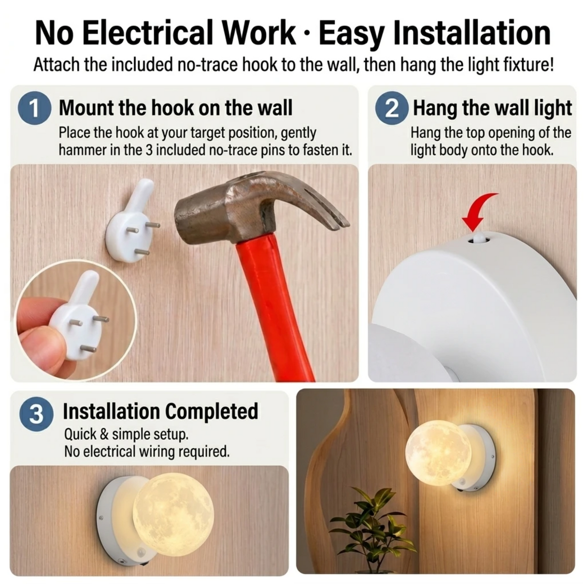 Kiven Integrated Rechargeable Moon Wall Light | Motion Sensor Night Light for Bathroom, Hallway & Staircase