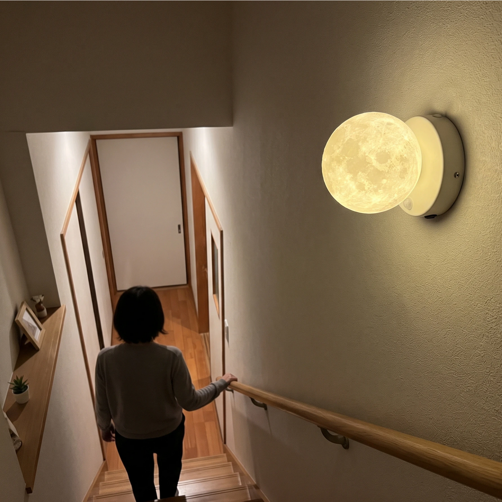 Kiven Integrated Rechargeable Moon Wall Light | Motion Sensor Night Light for Bathroom, Hallway & Staircase