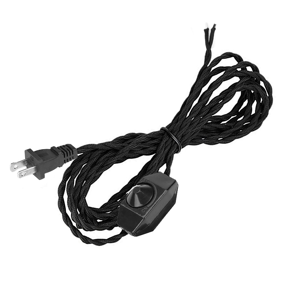 Customizable black weave rope plug-in cord with dimmer switch for DIY lighting projects.