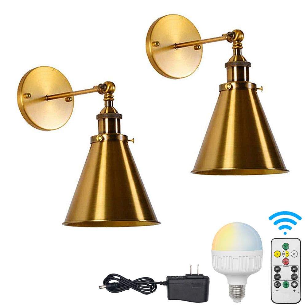 Battery Operated Wireless Vintage 2-Light Wall Sconce, Smart Dimmable LED Bulb Option