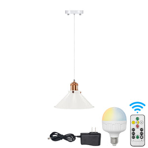 Battery Operated Pendant Light with Adjustable Iron Cable 8.7" Cone Shade