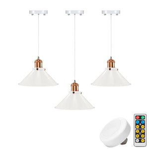Battery Operated Pendant Light with Adjustable Iron Cable 8.7" Cone Shade