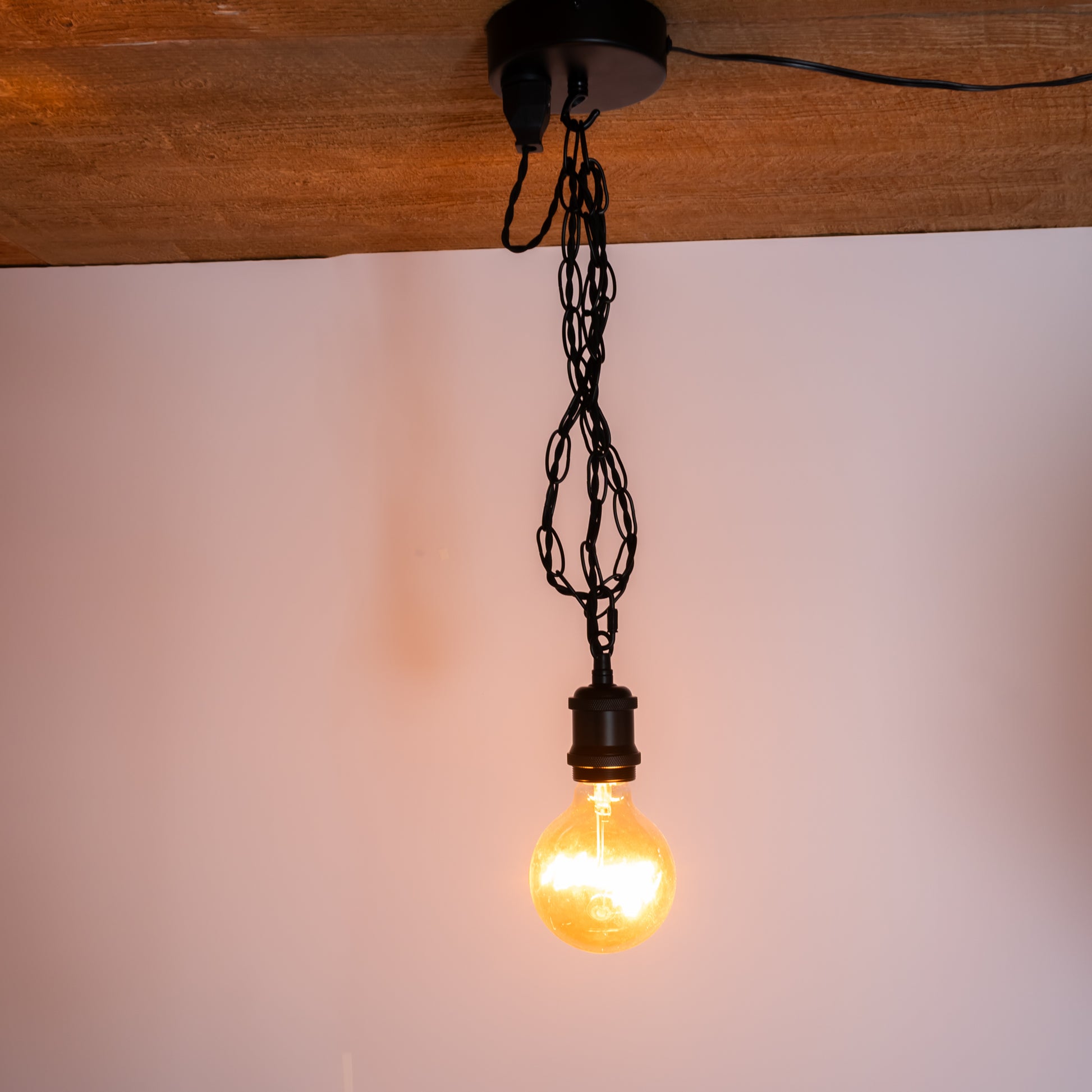 Kiven Black Pendant Plug in Light, Canopy with Socket, Hook and Adjustable Chain Cord, Modern Solid Wooden Ceiling Fixture,for Bedroom, Living Room, Kitchen Island