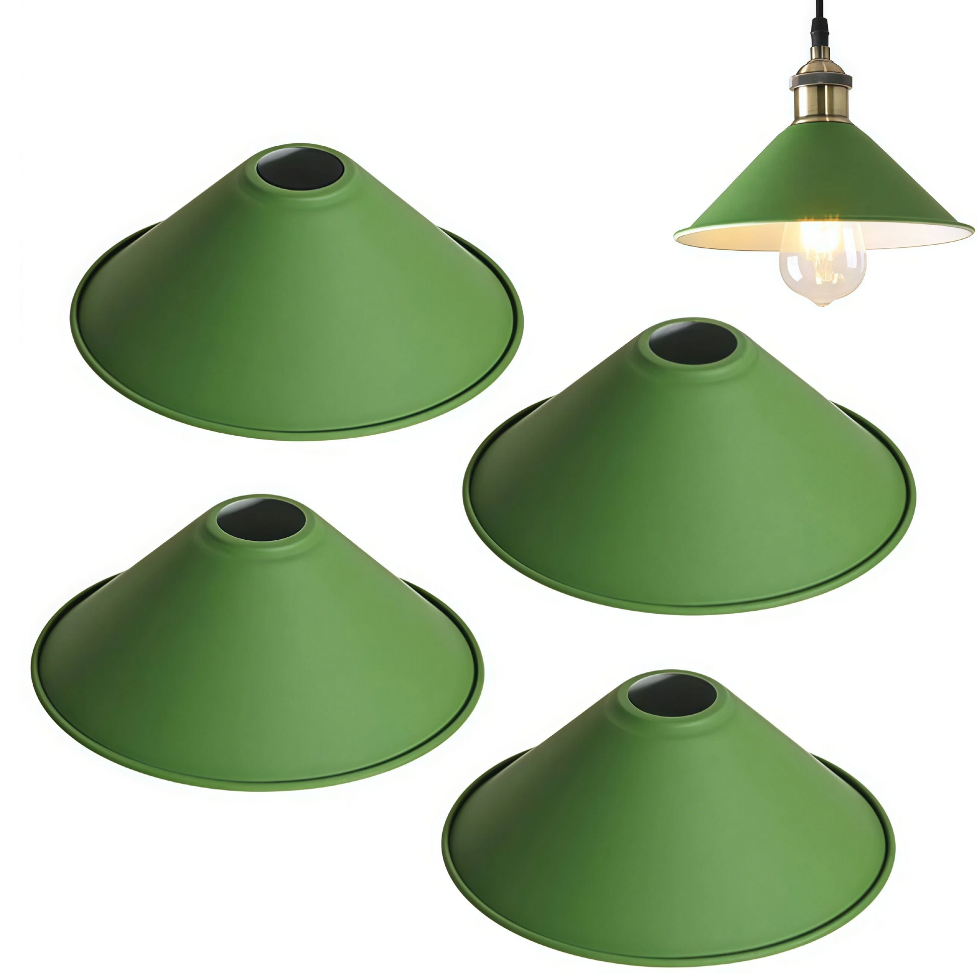 4-Pack 8.7"DIY Industrial Vintage Metal Bulb Guard Iron Cone Hanging Ceiling Pendant Light Holder Decorative Lamp Shade,Macaron Grey