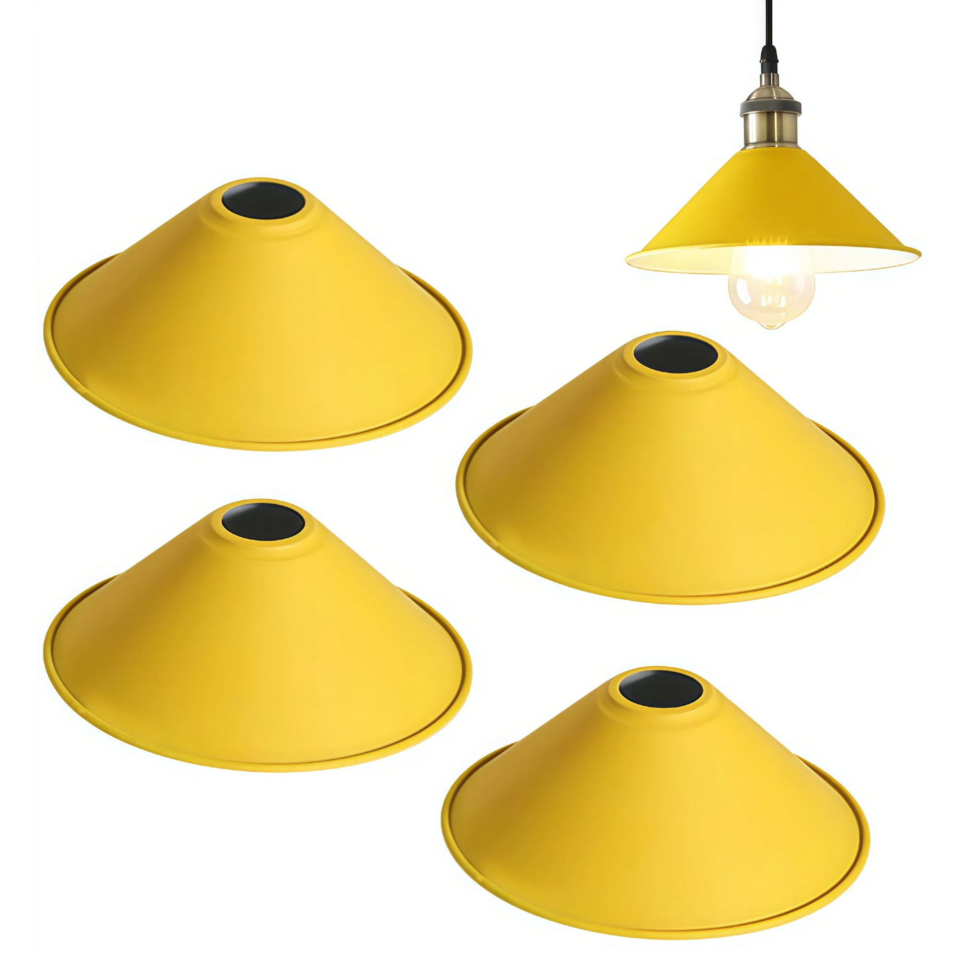 4-Pack 8.7"DIY Industrial Vintage Metal Bulb Guard Iron Cone Hanging Ceiling Pendant Light Holder Decorative Lamp Shade,Macaron Grey