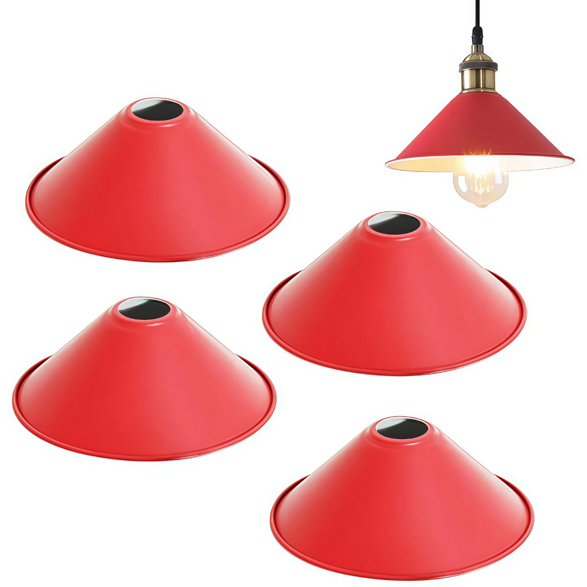 4-Pack 8.7"DIY Industrial Vintage Metal Bulb Guard Iron Cone Hanging Ceiling Pendant Light Holder Decorative Lamp Shade,Macaron Grey