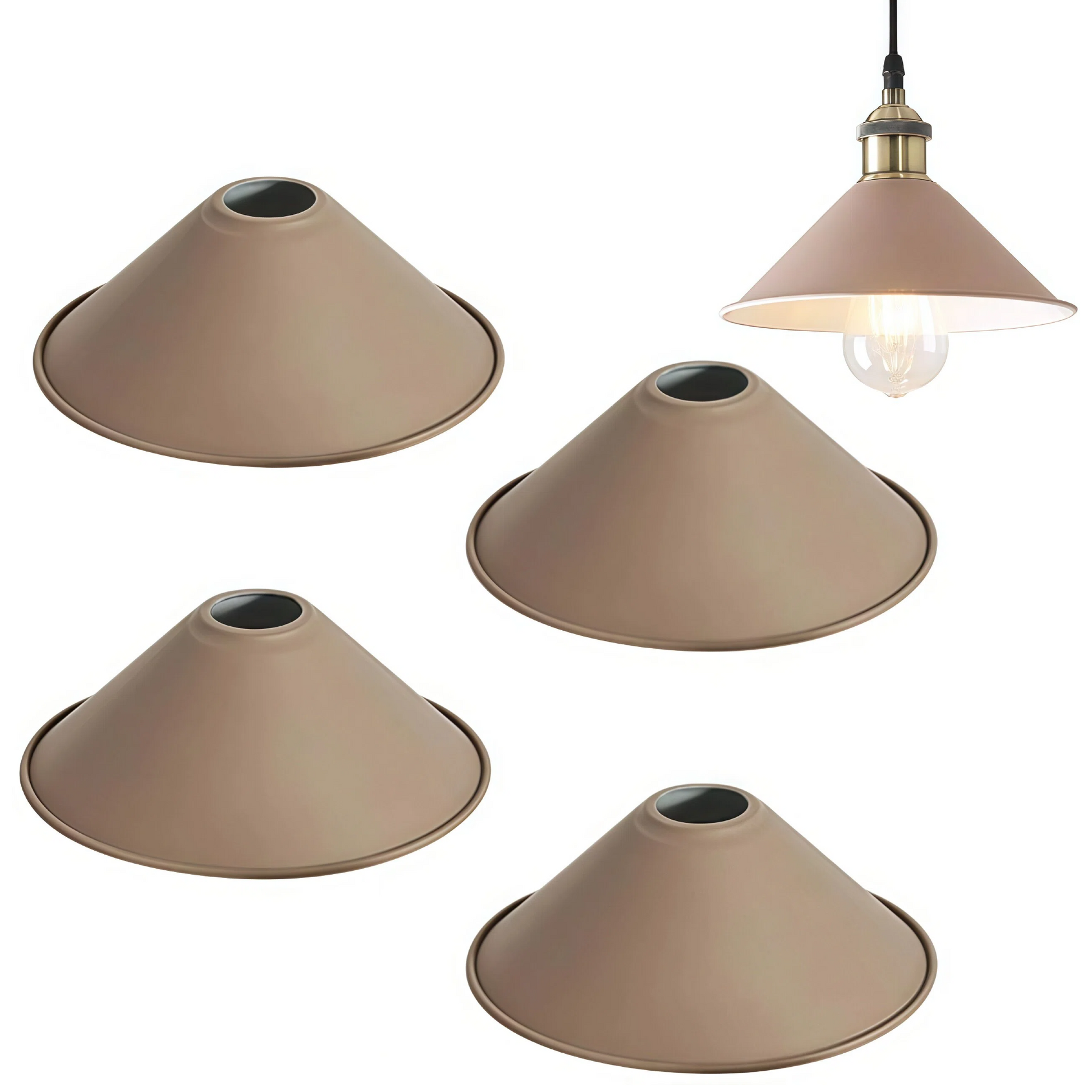 4-Pack 8.7"DIY Industrial Vintage Metal Bulb Guard Iron Cone Hanging Ceiling Pendant Light Holder Decorative Lamp Shade,Macaron Grey