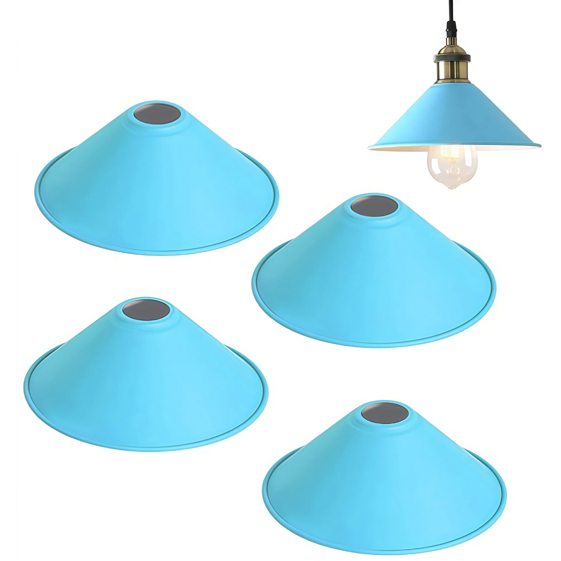 4-Pack 8.7"DIY Industrial Vintage Metal Bulb Guard Iron Cone Hanging Ceiling Pendant Light Holder Decorative Lamp Shade,Macaron Grey