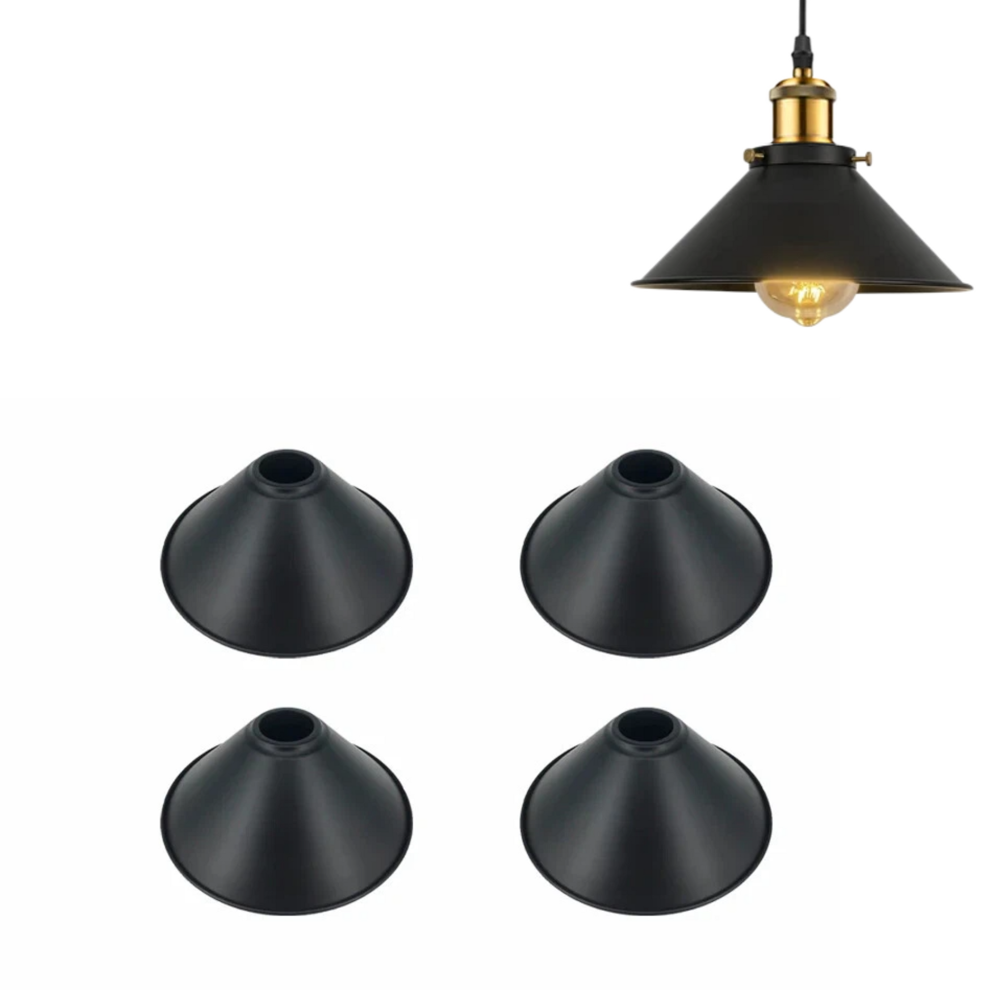 4-Pack 8.7"DIY Industrial Vintage Metal Bulb Guard Iron Cone Hanging Ceiling Pendant Light Holder Decorative Lamp Shade,Macaron Grey