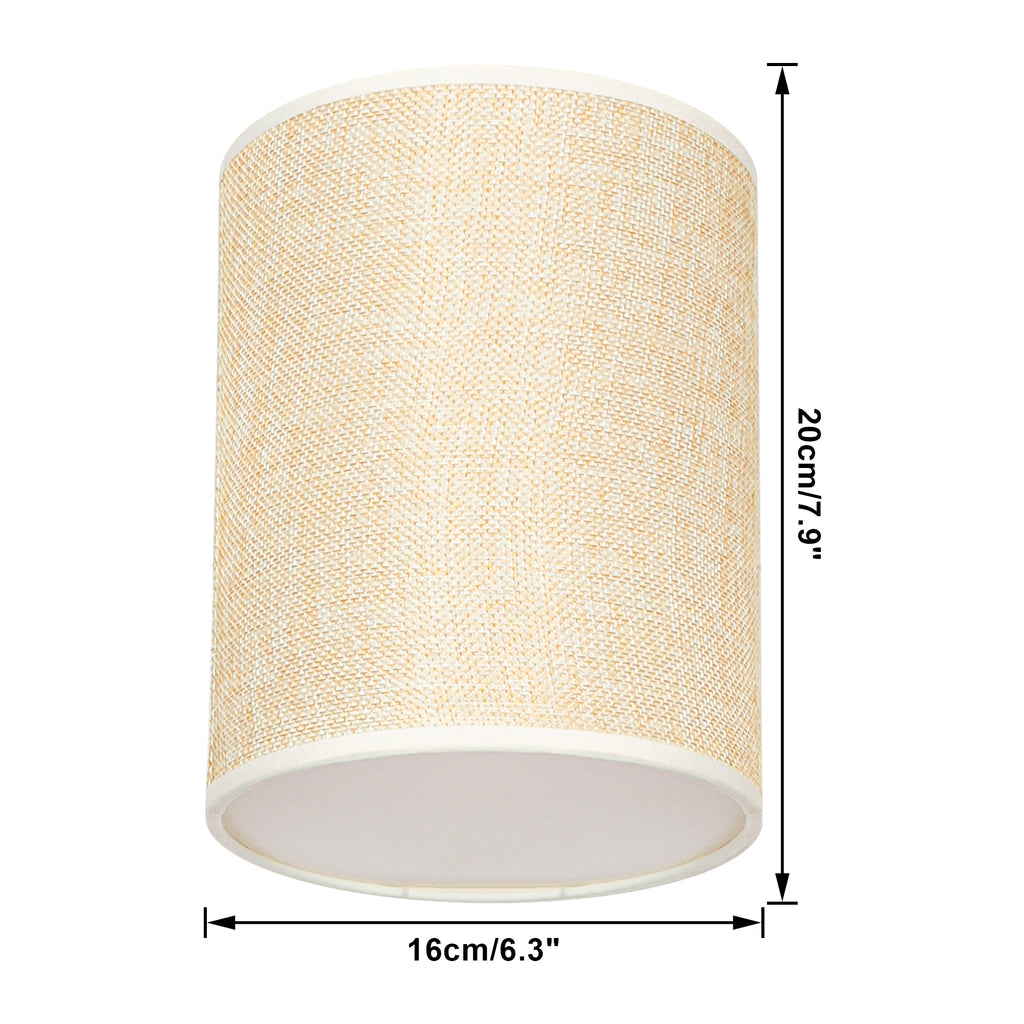 Dimension diagram of 7.87 inch height by 6.3 inch diameter clip-on fabric lamp shade