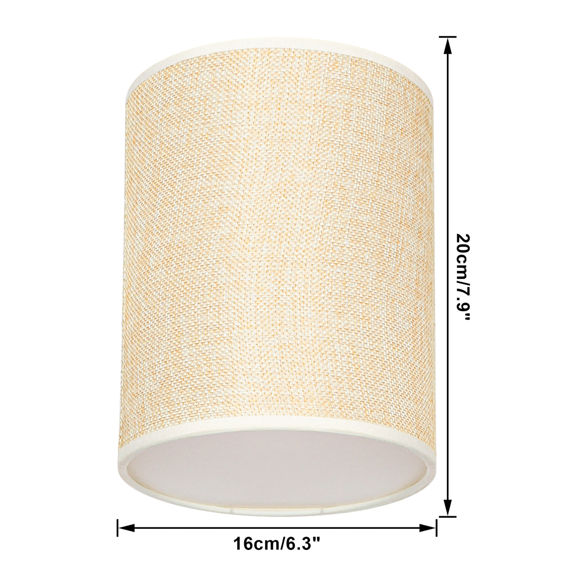 Dimension diagram of 7.87 inch height by 6.3 inch diameter clip-on fabric lamp shade