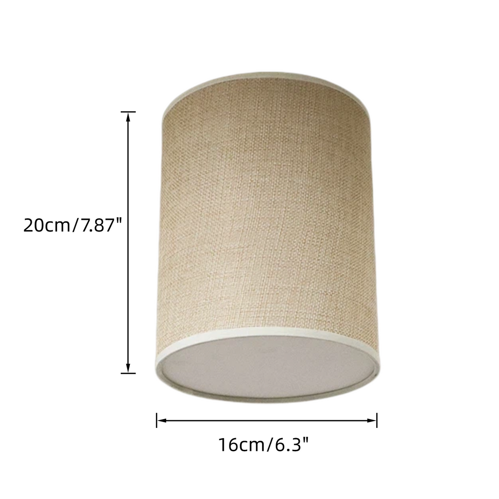 Dimension diagram of 7.87 inch height by 6.3 inch diameter clip-on fabric lamp shade