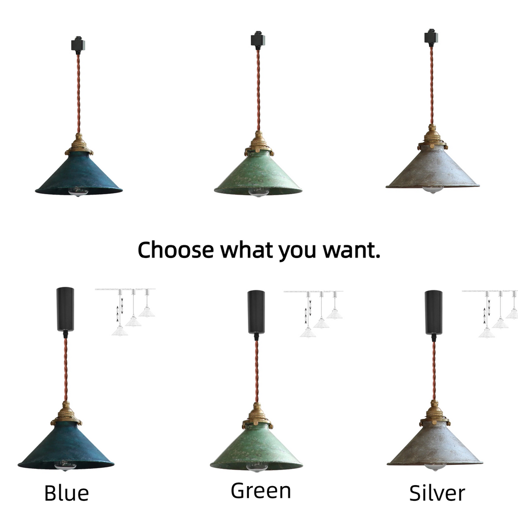 Dimmable H-Type Track Lighting Pendants with Hand-Made Copper Shade,1-Light 3.2 ft Cord Brass Finished E14 Socket Blue Rustic Cottage Style for Kitchen Living Room Customizable
