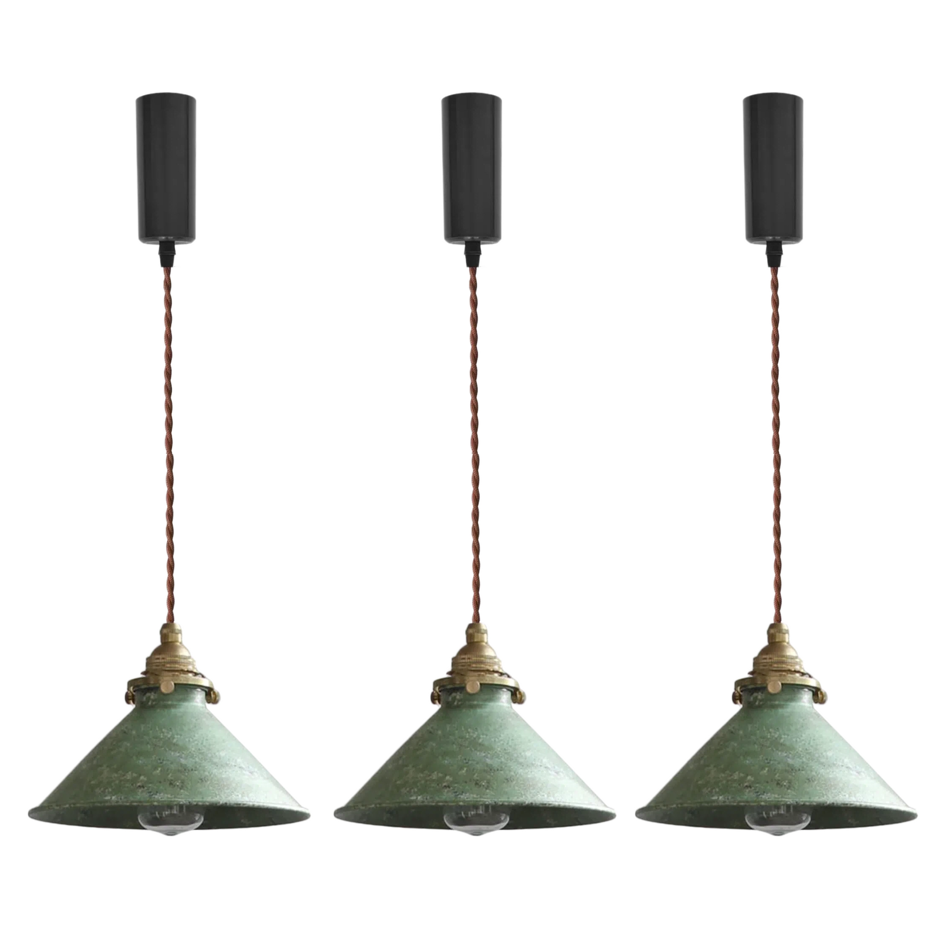 Dimmable H-Type Track Lighting Pendants with Hand-Made Copper Shade,1-Light 3.2 ft Cord Brass Finished E14 Socket Blue Rustic Cottage Style for Kitchen Living Room Customizable
