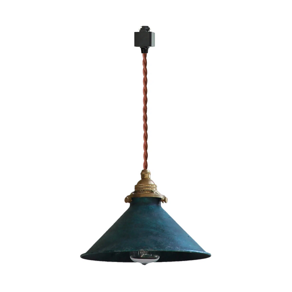 Dimmable H-Type Track Lighting Pendants with Hand-Made Copper Shade,1-Light 3.2 ft Cord Brass Finished E14 Socket Blue Rustic Cottage Style for Kitchen Living Room Customizable