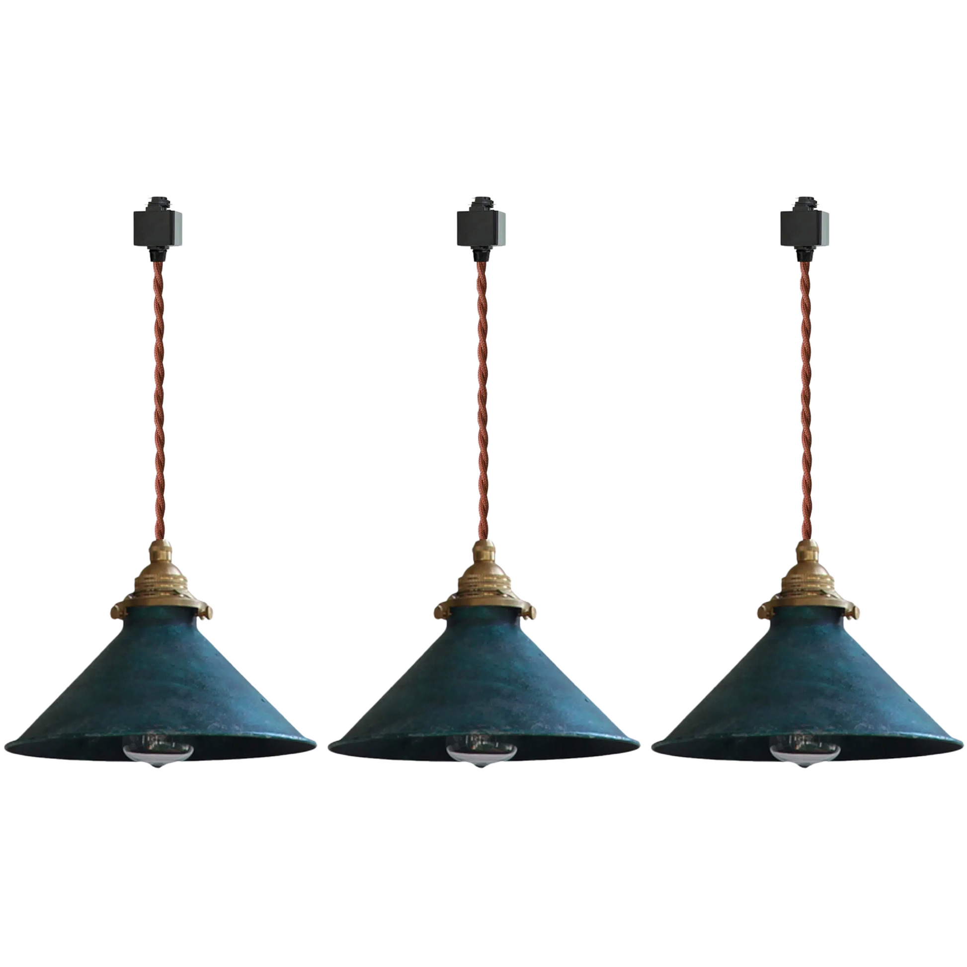 Dimmable H-Type Track Lighting Pendants with Hand-Made Copper Shade,1-Light 3.2 ft Cord Brass Finished E14 Socket Blue Rustic Cottage Style for Kitchen Living Room Customizable