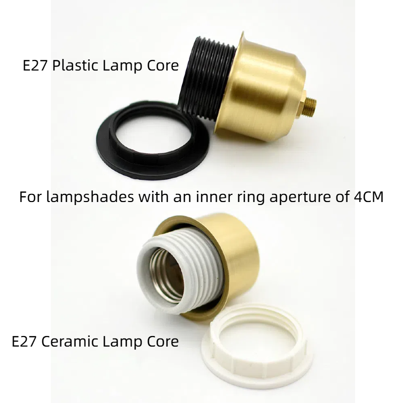 2-Pack Vintage Lighting DIY Hardware: Solid Brass Lamp Head Set with Crystal Accents – Includes Lamp Cup, Socket Sleeves & Shade Clips
