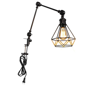 Kiven Clip-on Desk Lamp, industrial black iron with flexible swing arm, dimmable, perfect for bookshelf, desk, reading nooks.