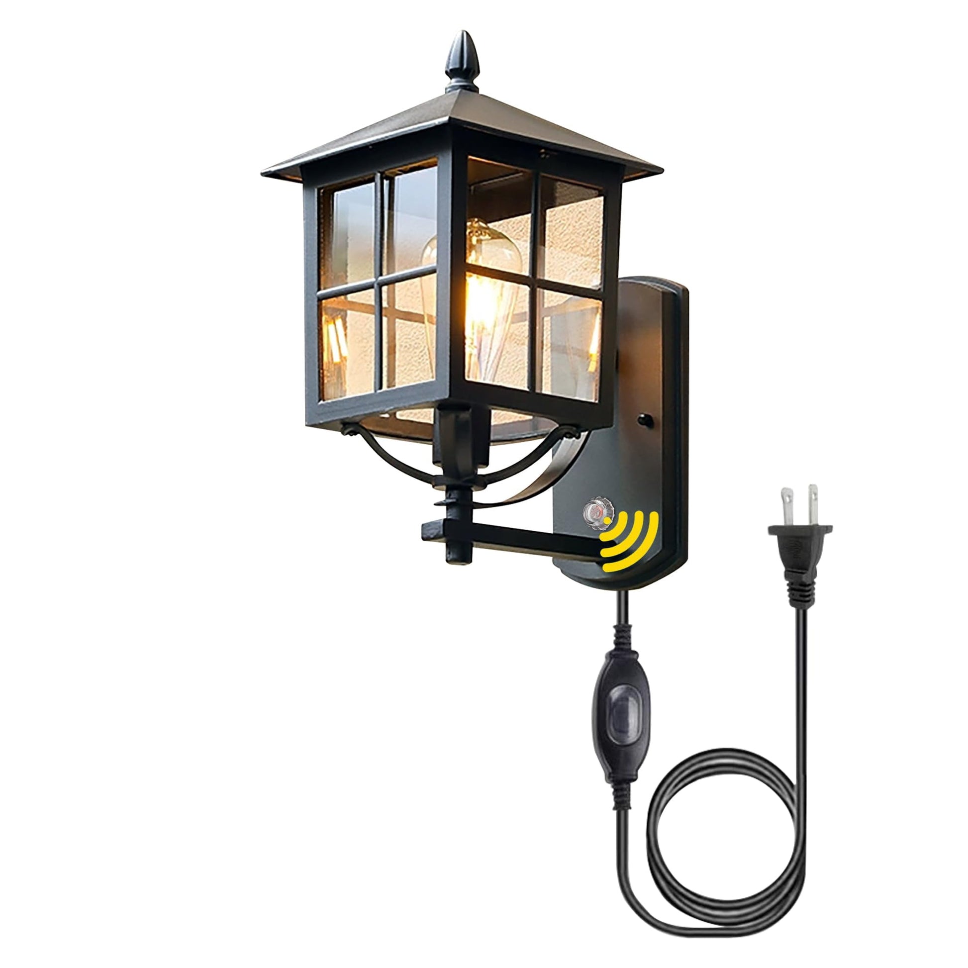 Kiven Waterproof Exterior Outdoor/Indoor Wall Light, Plug-in Black Wall Mount Lantern Light , Dusk-to-Dawn,Industrial Porch light for House, Garage, Patio E26 Socket