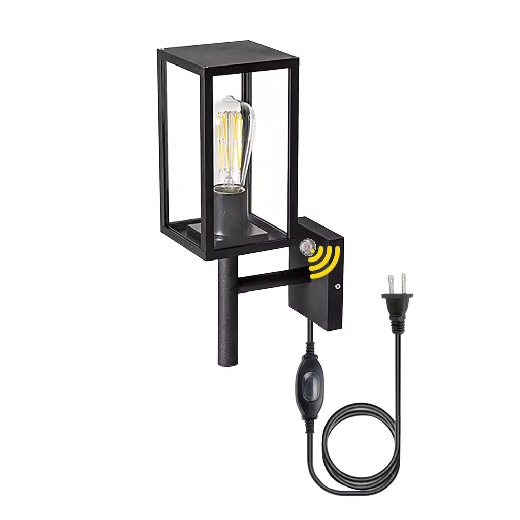 Kiven Waterproof Exterior Outdoor/Indoor Cage Wall Light, Plug-in Wall Mount Lantern Light, Dusk-to-Dawn Industrial Porch Light for House Garage Patio E26 Socket,Black Finish