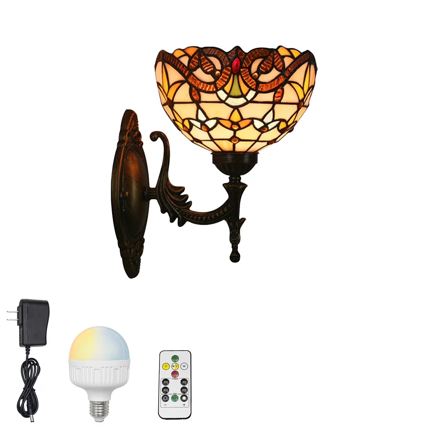 Kiven 1/2 - Pack RGB Color - Changing Wall Sconces with Remote Control, Rechargeable Battery - Powered, Dimmable Tiffany Handmade Light Fixtures - Bulbs Included, Ideal for Dorm, Store, Bedroom, Loft & Corridor