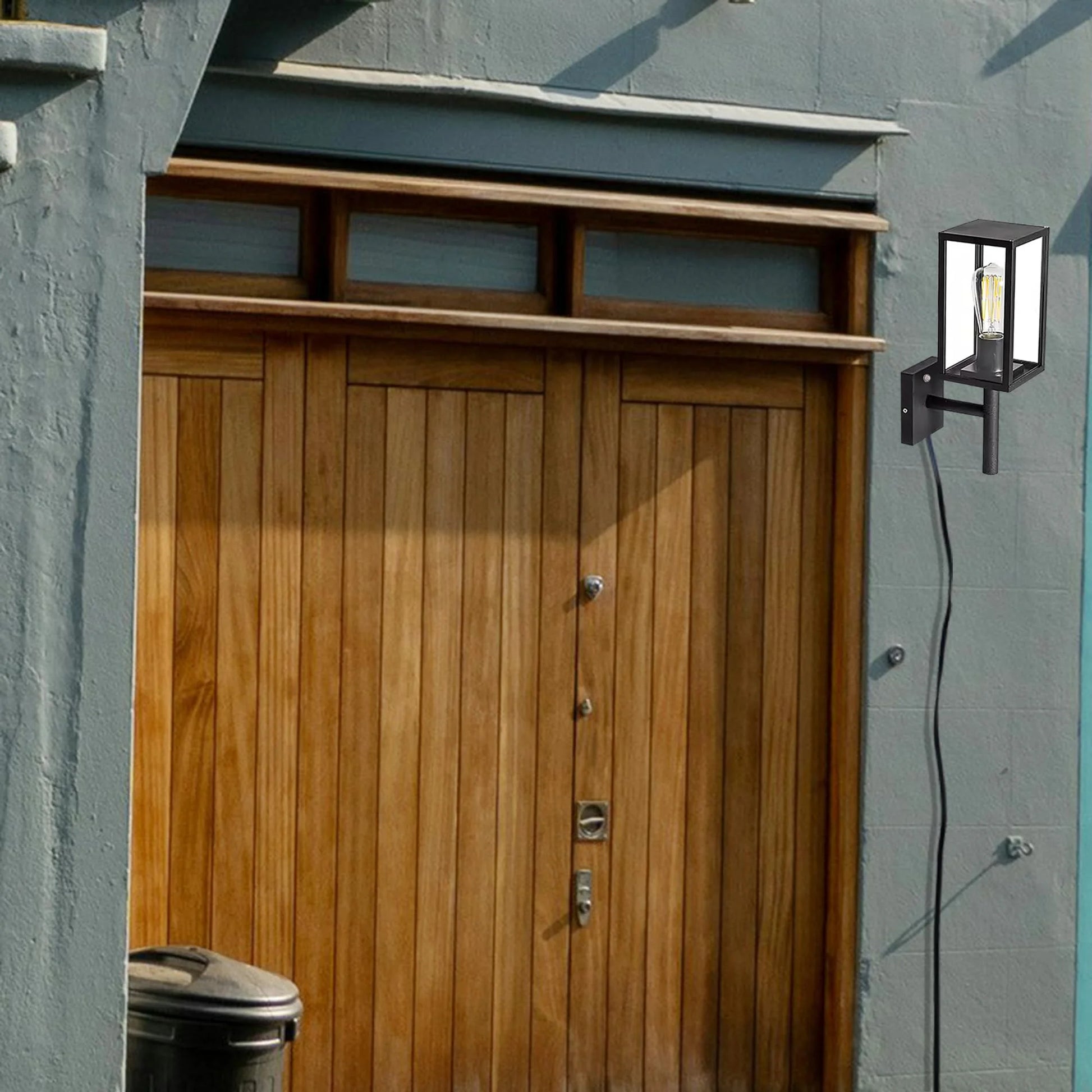 Kiven Waterproof Exterior Outdoor/Indoor Cage Wall Light, Plug-in Wall Mount Lantern Light, Dusk-to-Dawn Industrial Porch Light for House Garage Patio E26 Socket,Black Finish