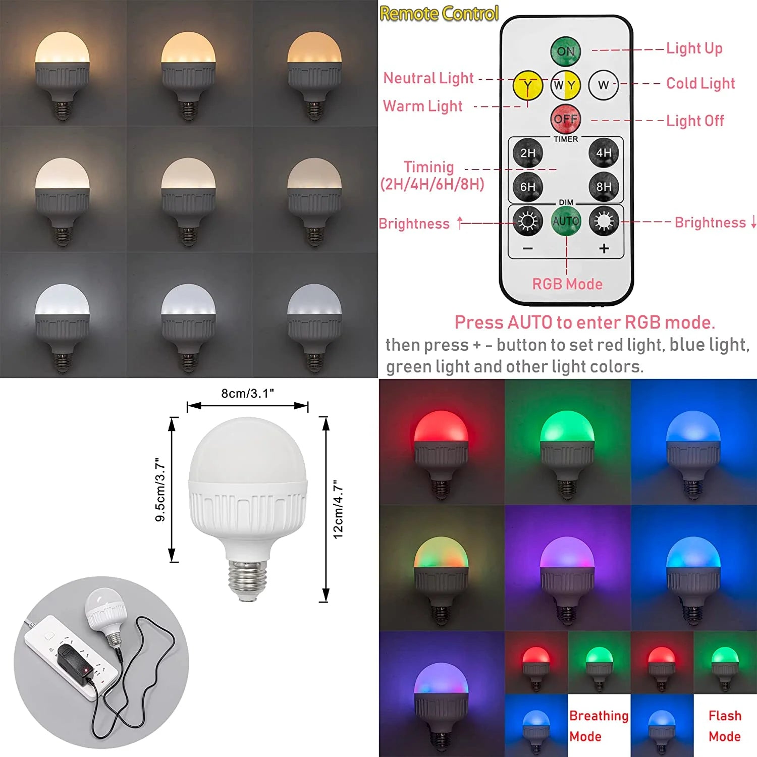 Kiven 1/2 - Pack RGB Color - Changing Wall Sconces with Remote Control, Rechargeable Battery - Powered, Dimmable Tiffany Handmade Light Fixtures - Bulbs Included, Ideal for Dorm, Store, Bedroom, Loft & Corridor