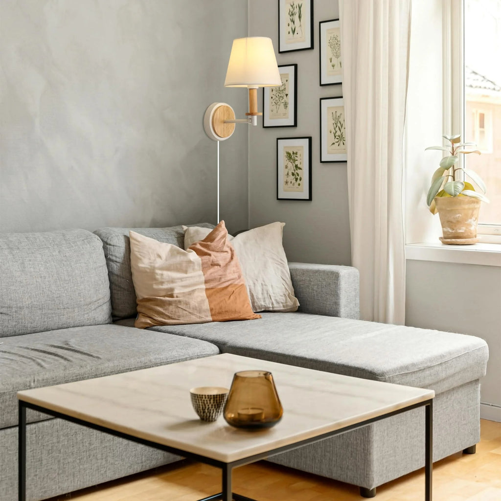 Kiven Plug in Wall Lamp,Dimmable Modern Plug in Wall Sconce with Timing Function, Fabric Lampshade, 5.9ft Plug-in Cord, E26 Socket