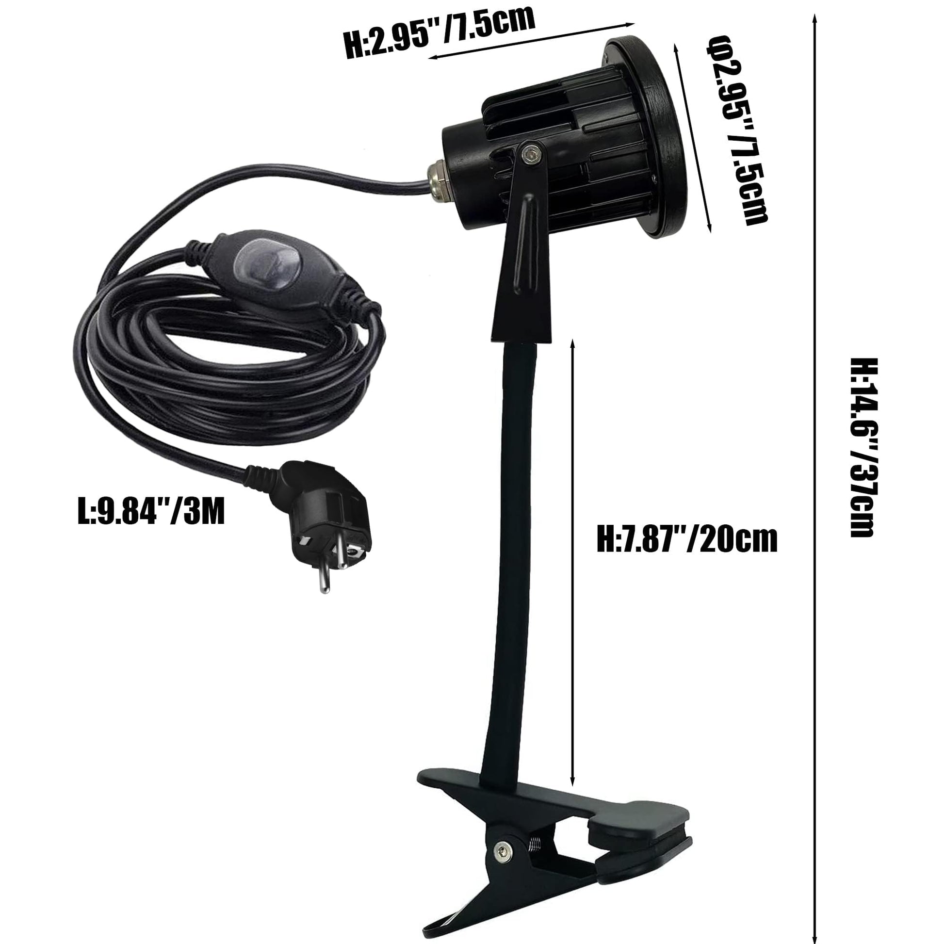 Kiven 12W Modern Gooseneck LED Clip Spotlight - IP65 Waterproof for Backyard/Garage/Hallway