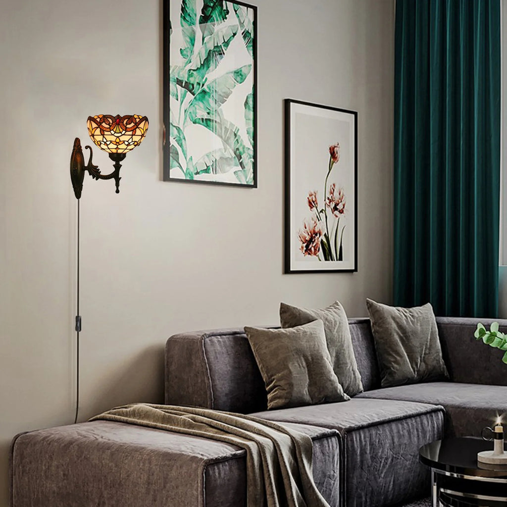 Kiven 1/2 - Pack RGB Color - Changing Wall Sconces with Remote Control, Rechargeable Battery - Powered, Dimmable Tiffany Handmade Light Fixtures - Bulbs Included, Ideal for Dorm, Store, Bedroom, Loft & Corridor